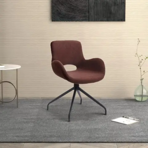 Velvet Upholstered Chair with Metal Legs Modern Accent Without Wheels Home Office Chair Desk Chair Computer Task Chair with Degree Rotating Dark Brown