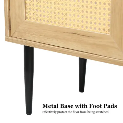 Wooden Tv Stand For Tvs Up To 65 Inches,with 2 Rattan Decorated Doors And 2 Open Shelves,living Room Tv Console Table Wooden Entertainment Unit 5