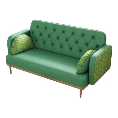 Green Loveseat Sofa With Tulip Pattern Modern Upholstered Two Seater Pu Sofa With 2 Dumpling Shaped Throw Pillows With Tulip Patterns 3