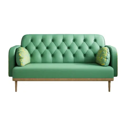 Green Loveseat Sofa With Tulip Pattern Modern Upholstered Two Seater Pu Sofa With 2 Dumpling Shaped Throw Pillows With Tulip Patterns 5