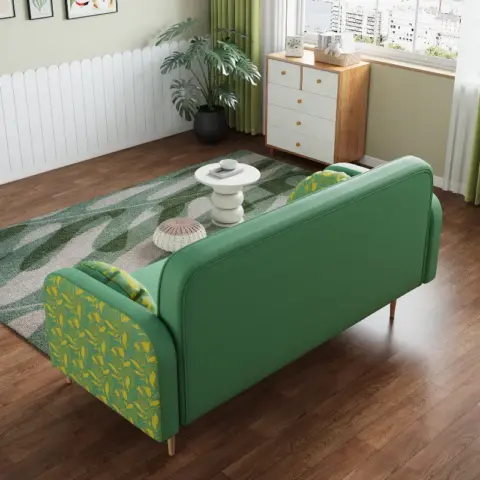 Green Loveseat Sofa With Tulip Pattern Modern Upholstered Two Seater Pu Sofa With 2 Dumpling Shaped Throw Pillows With Tulip Patterns 8