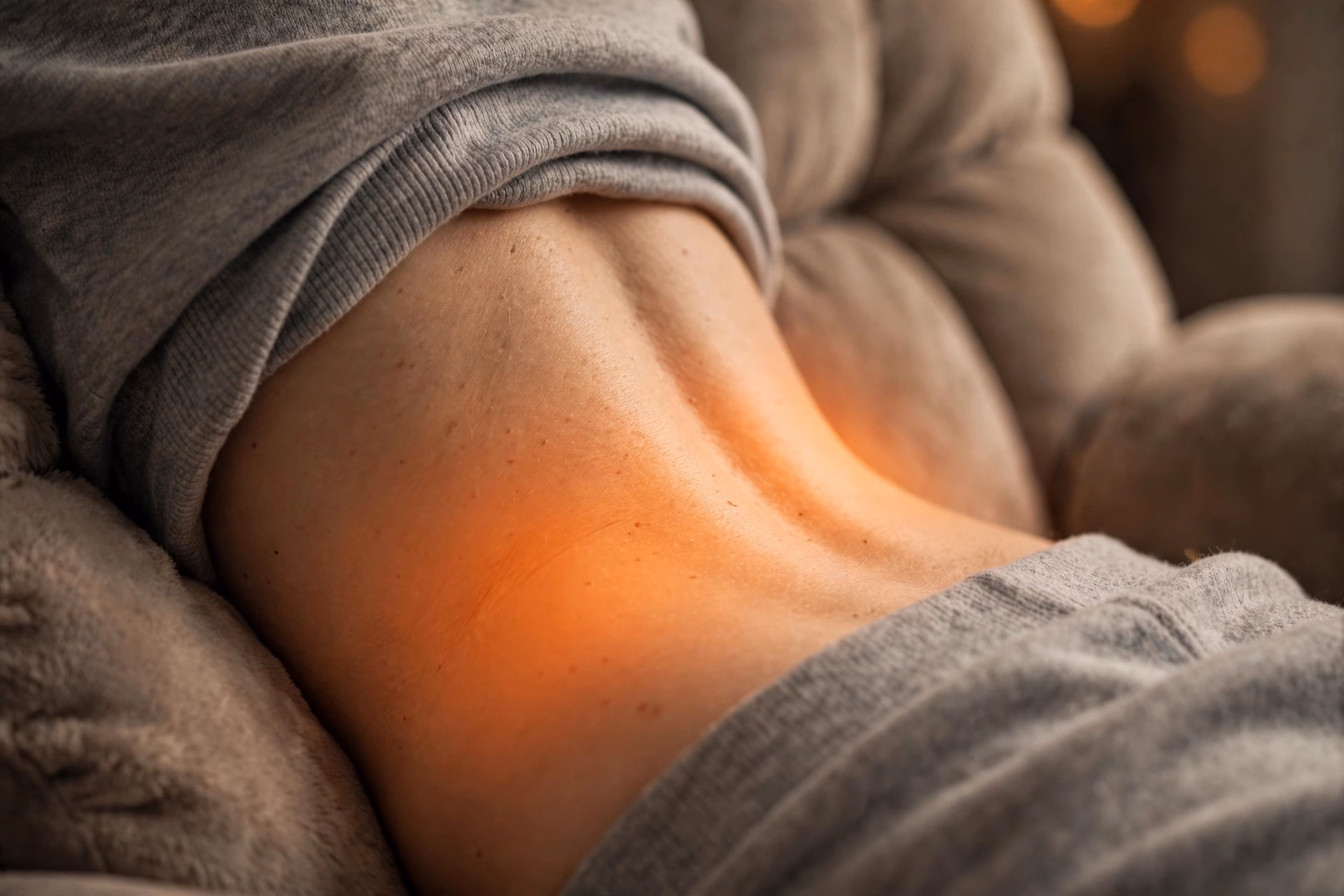 Lumbar heat therapy warming the lower back on a massage recliner chair