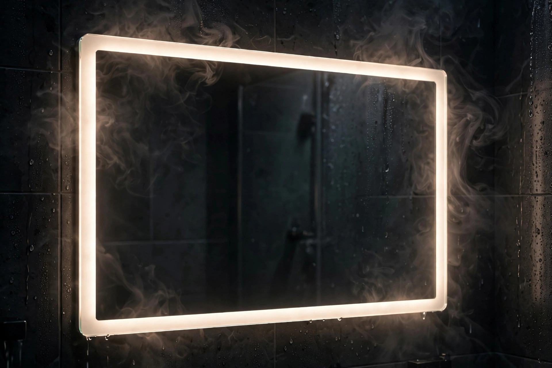 Anti-fog bathroom mirror staying completely clear after a hot shower