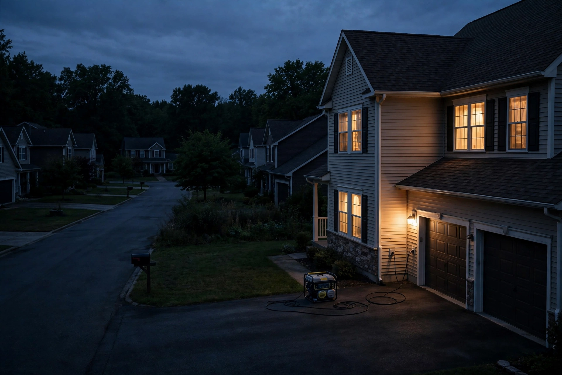 Portable generator for home use keeping house lights on during a power outage
