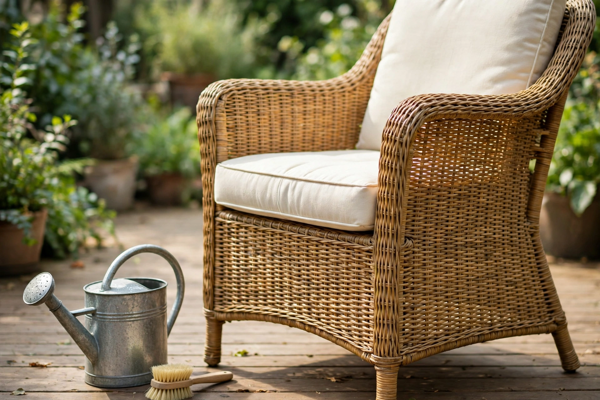 Caring for a wicker patio dining set chair cushion on the patio